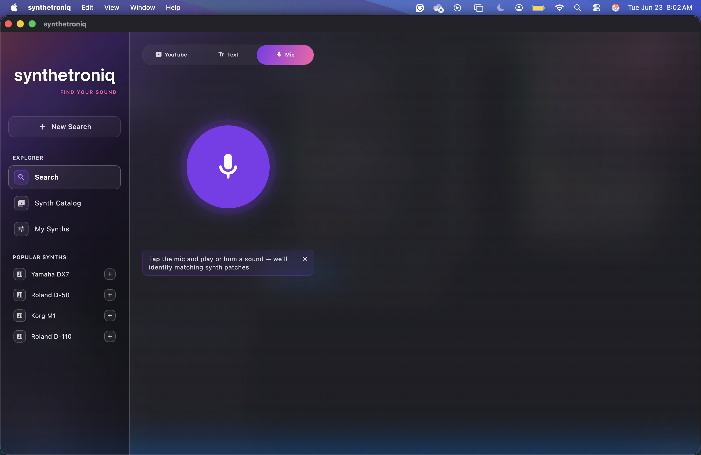 Capturing a live sound through the mic to find patches