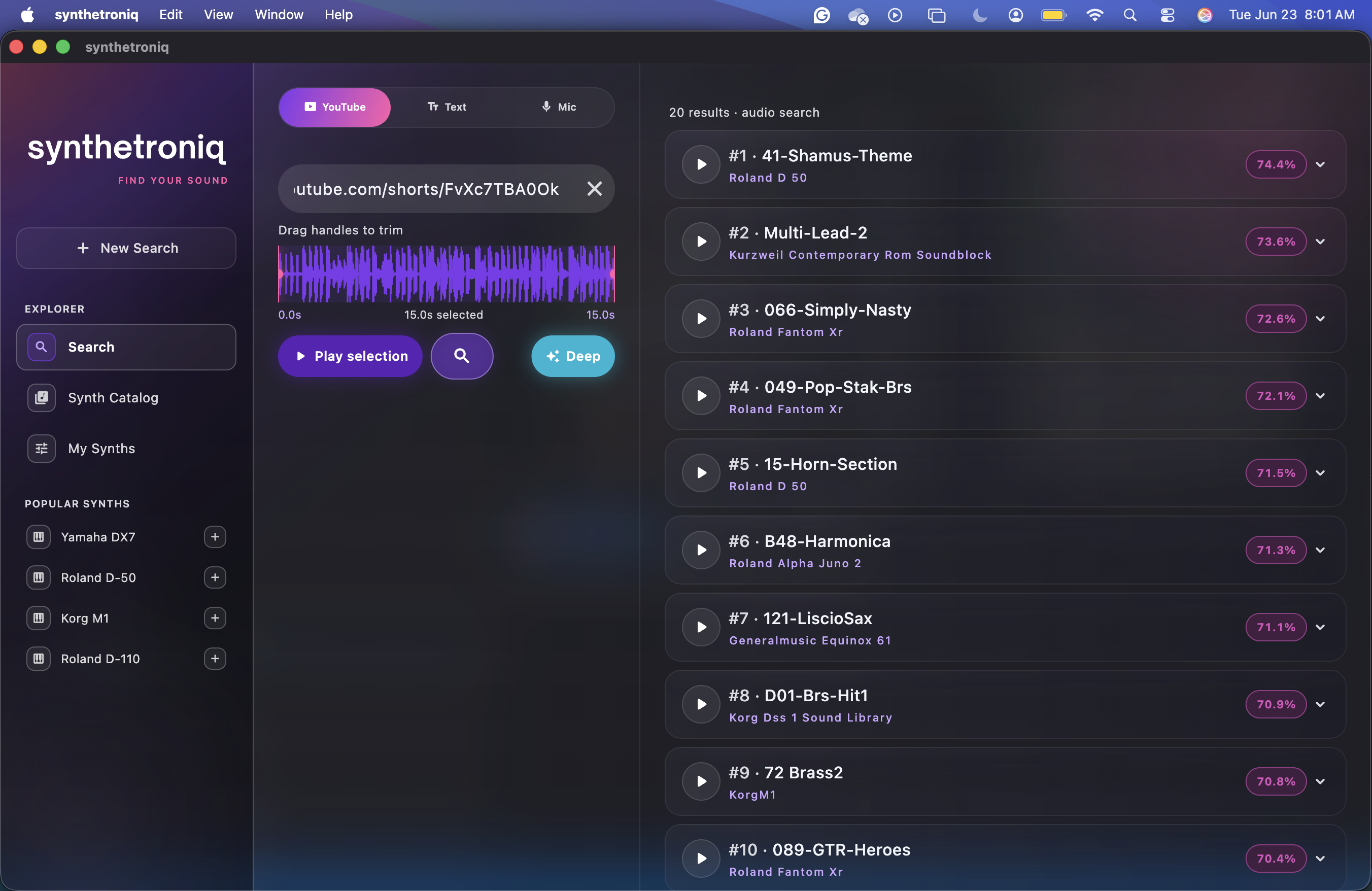 Pasting a YouTube link and trimming the waveform